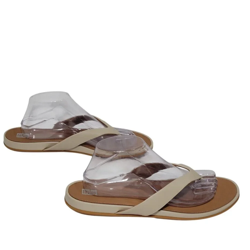 FitFlop Gracie Flip Flop Sandals Women Size 11 Leather Thong Stone Beige Comfort